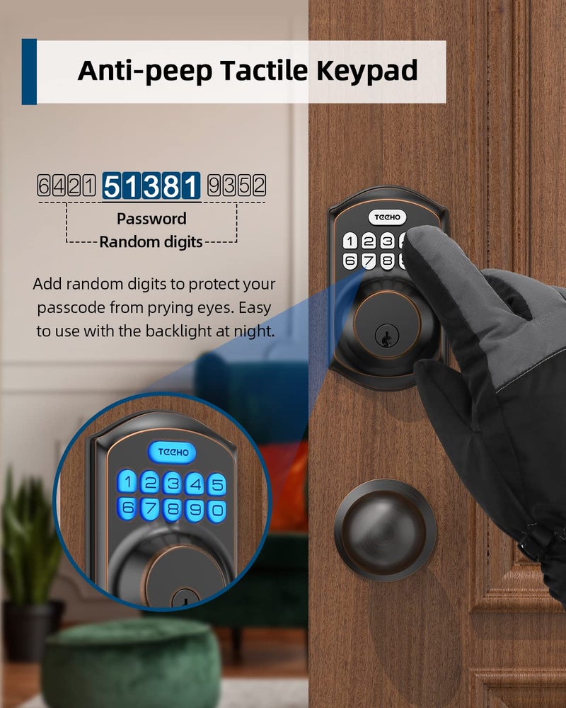 TEEHO TE001K Keyless Entry Door Lock with Handle  Electronic Keypad Deadbolt with 2 Knobs  High-Security Front Door Handle Set for Home & Rental  Smart Auto-Locking  Easy Install  Oil-Rubbed Bronze - Image 4